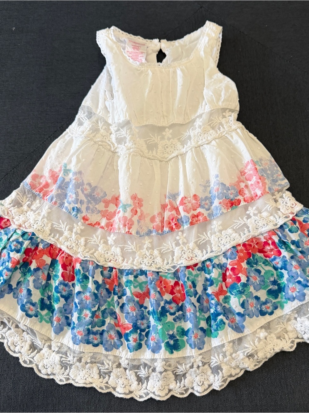 Toughskins Girls 100% Cotton Floral Lace Tiered Dress Size 2T